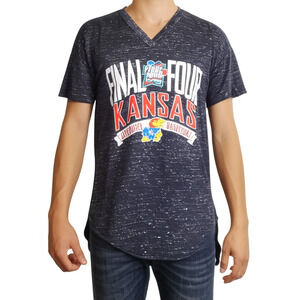 Blue‎ 84 T-Shirt Dark Navy Heathered NCAA Final Four Kansas Jayhawks V-Neck LG